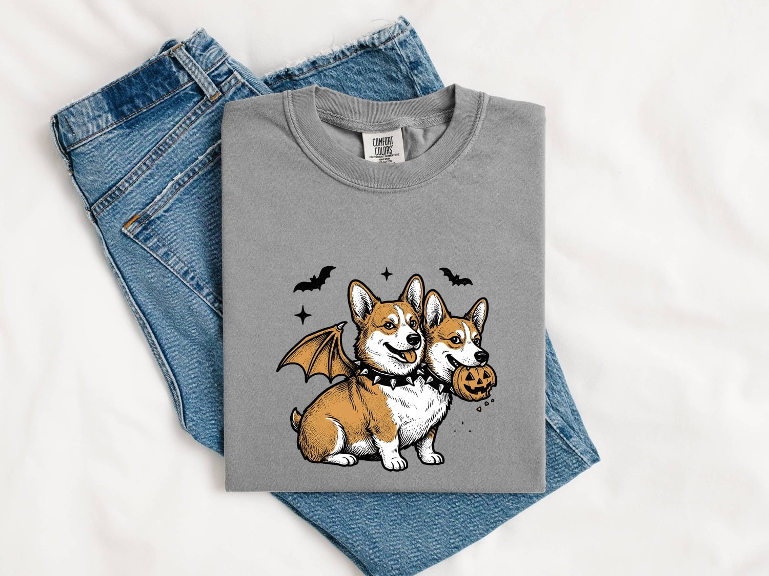 Corgi Pet Shirt Halloween Animal Gift Women Line Art Tee Dog T-Shirt Horror Fan Illustration Graphic Tshirt Cartoon Gourd Tshirt
