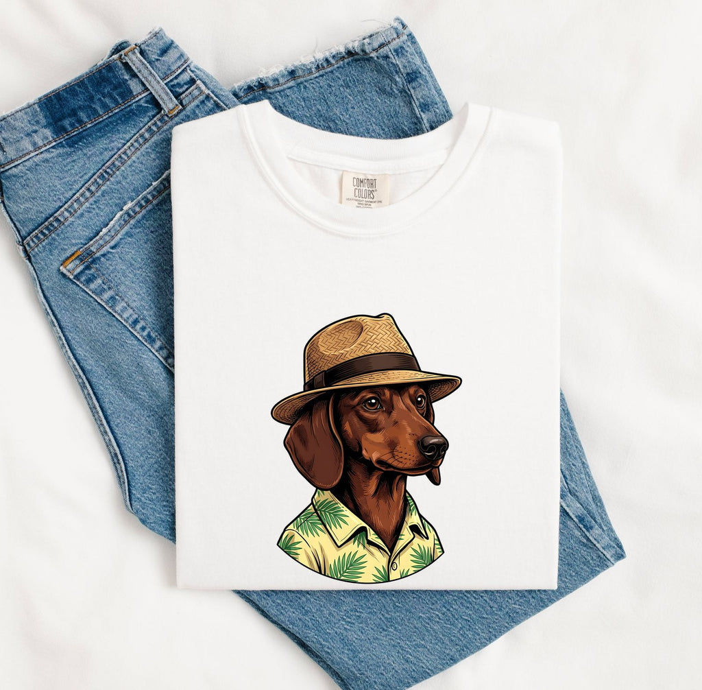 Dachshund Pet Shirt Dog Travel Gift Women Vector Tee Wiener Dog T-Shirt Dog Fan Digital Graphic Travel Illustration Hand Drawn Beach Hat