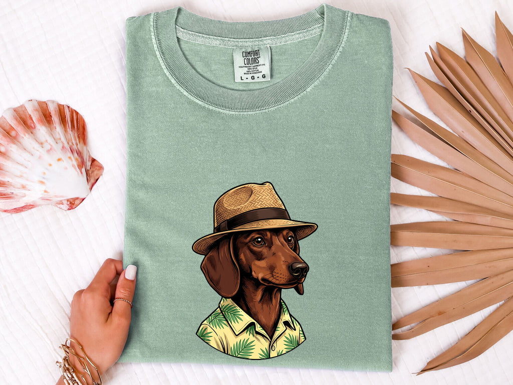 Dachshund Pet Shirt Dog Travel Gift Women Vector Tee Wiener Dog T-Shirt Dog Fan Digital Graphic Travel Illustration Hand Drawn Beach Hat