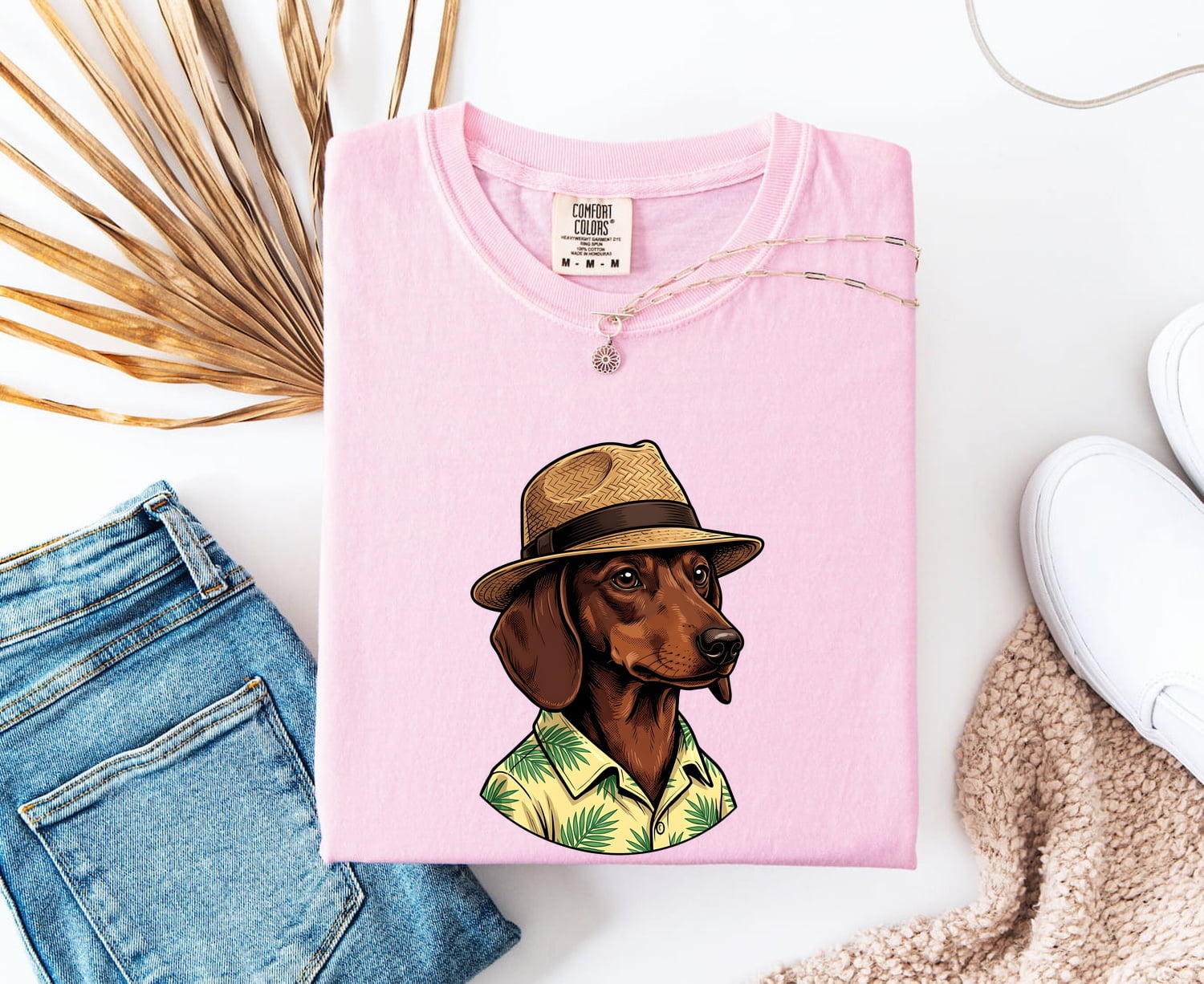 Dachshund Pet Shirt Dog Travel Gift Women Vector Tee Wiener Dog T-Shirt Dog Fan Digital Graphic Travel Illustration Hand Drawn Beach Hat