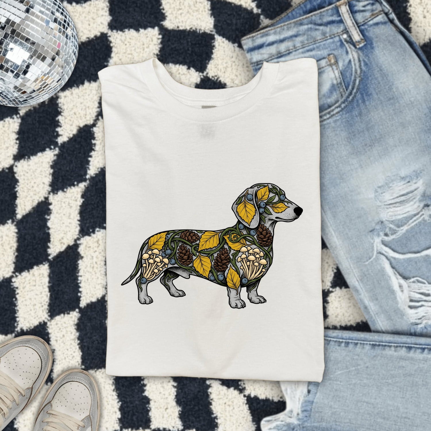 Dachshund Pet Shirt Dog Outdoors Gift Women Leaf Art Tee Wiener Dog T-Shirt Dog Fan Nature Graphic Tshirt Line Art Greenery Tshirt