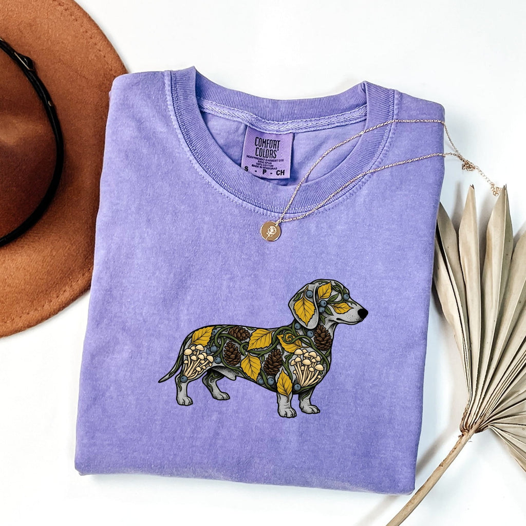 Dachshund Pet Shirt Dog Outdoors Gift Women Leaf Art Tee Wiener Dog T-Shirt Dog Fan Nature Graphic Tshirt Line Art Greenery Tshirt