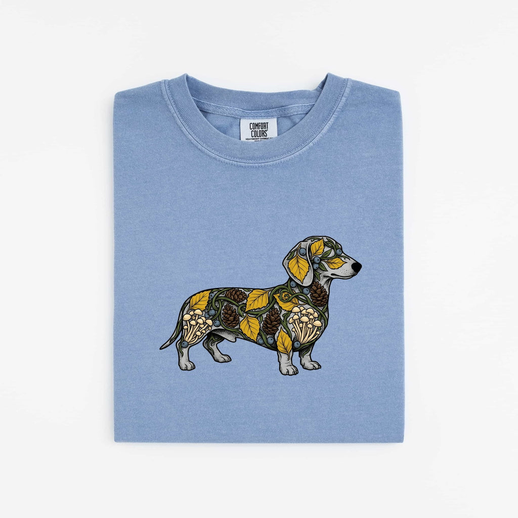 Dachshund Pet Shirt Dog Outdoors Gift Women Leaf Art Tee Wiener Dog T-Shirt Dog Fan Nature Graphic Tshirt Line Art Greenery Tshirt