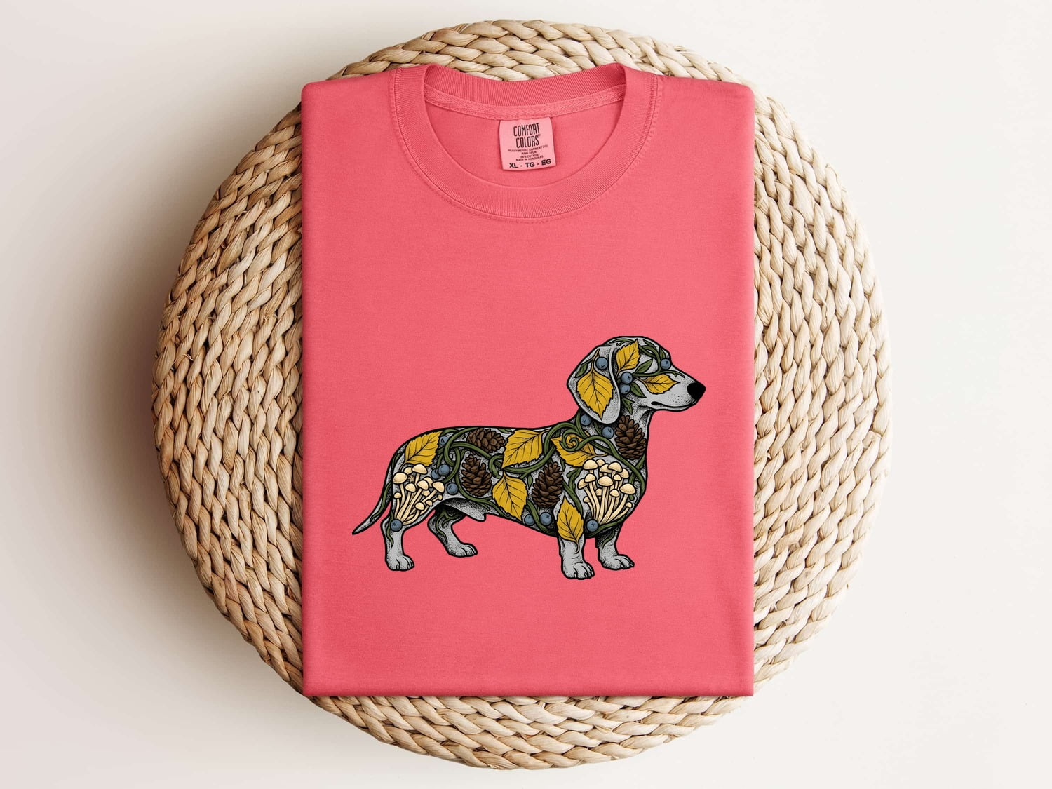 Dachshund Pet Shirt Dog Outdoors Gift Women Leaf Art Tee Wiener Dog T-Shirt Dog Fan Nature Graphic Tshirt Line Art Greenery Tshirt
