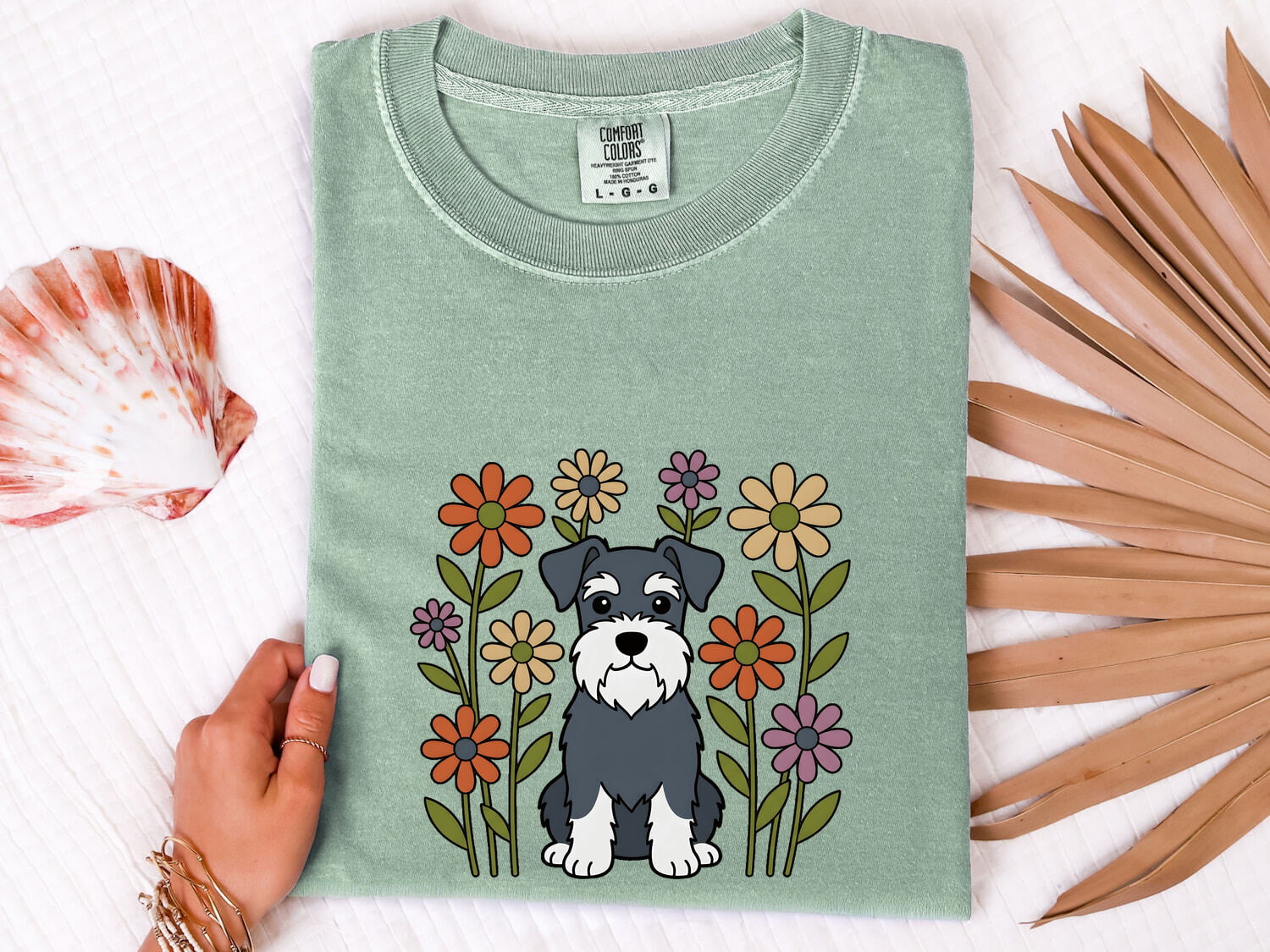 Schnauzer Pet Shirt Dog Botanical Gift Women Animated Tee Dog T-Shirt Dog Fan Cartoon Tshirt Floral Graphic Doodle Floral Bouquet Tshirt
