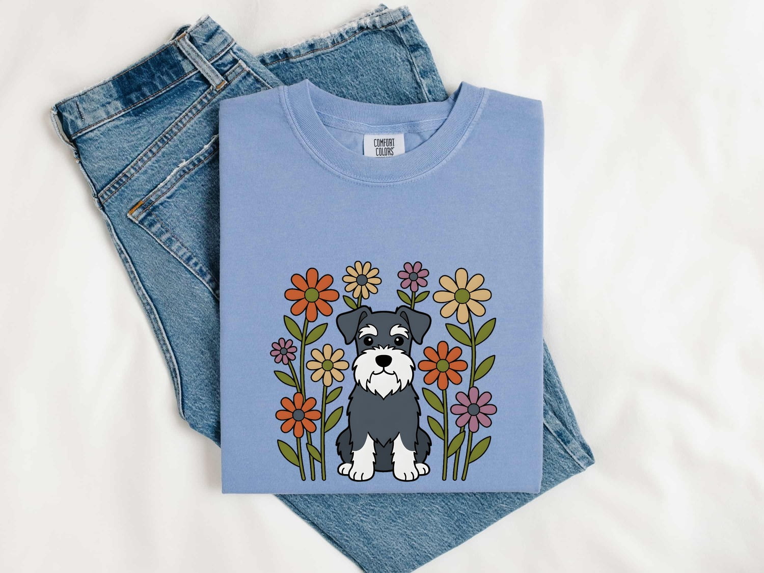 Schnauzer Pet Shirt Dog Botanical Gift Women Animated Tee Dog T-Shirt Dog Fan Cartoon Tshirt Floral Graphic Doodle Floral Bouquet Tshirt