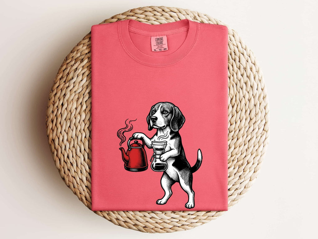 Beagle Pet Shirt Dog Latte Gift Women Classic Tee Hound T-Shirt Dog Fan Puppy Tshirt Coffee Graphic Line Art Coffee Cup Tshirt