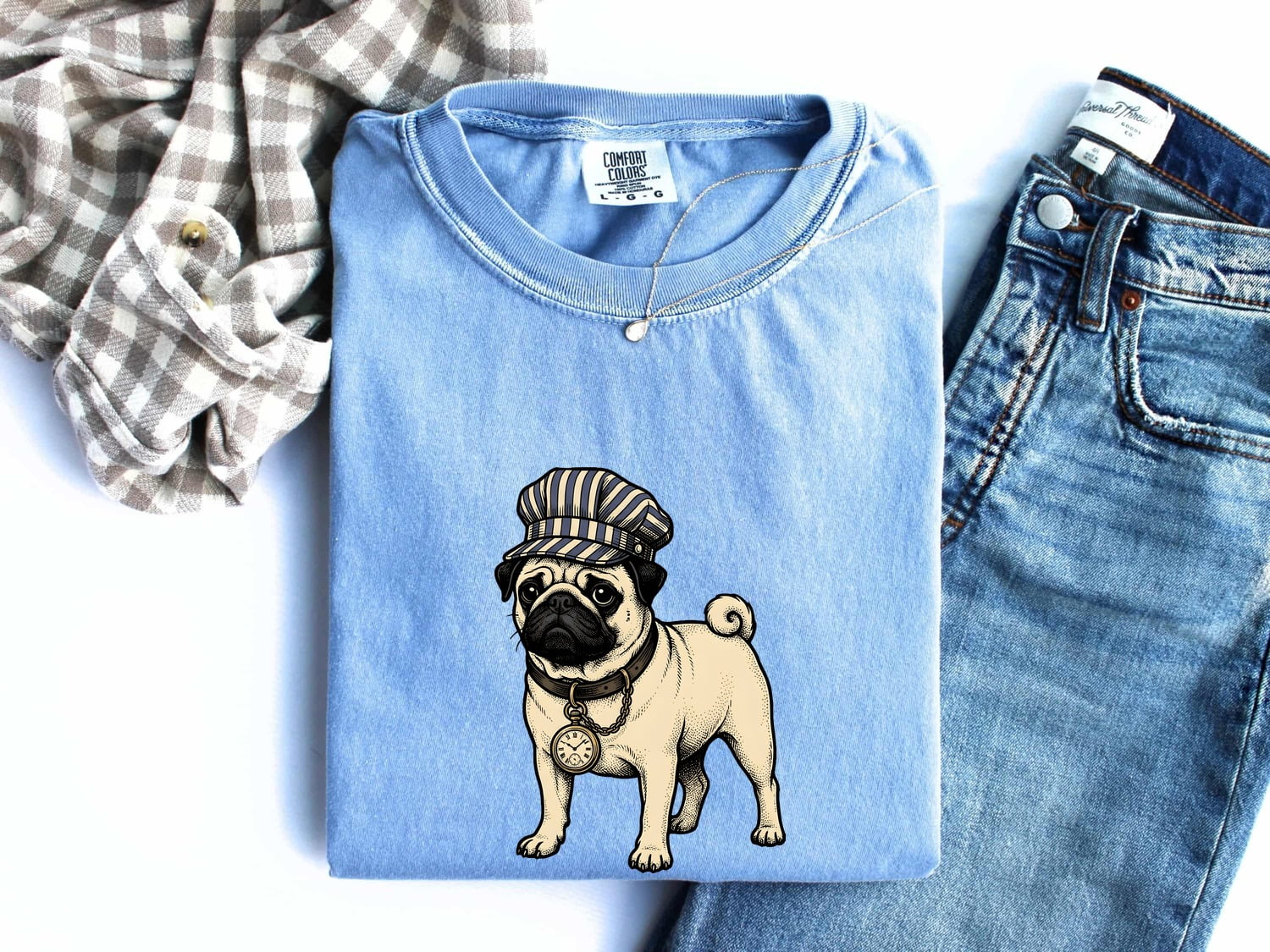 Pug Pet Shirt Dog Wildlife Gift Women Classic Tee Pug T-Shirt Dog Fan Vintage Tshirt Wildlife Illustration Ink Drawing Vintage Clock Tshirt