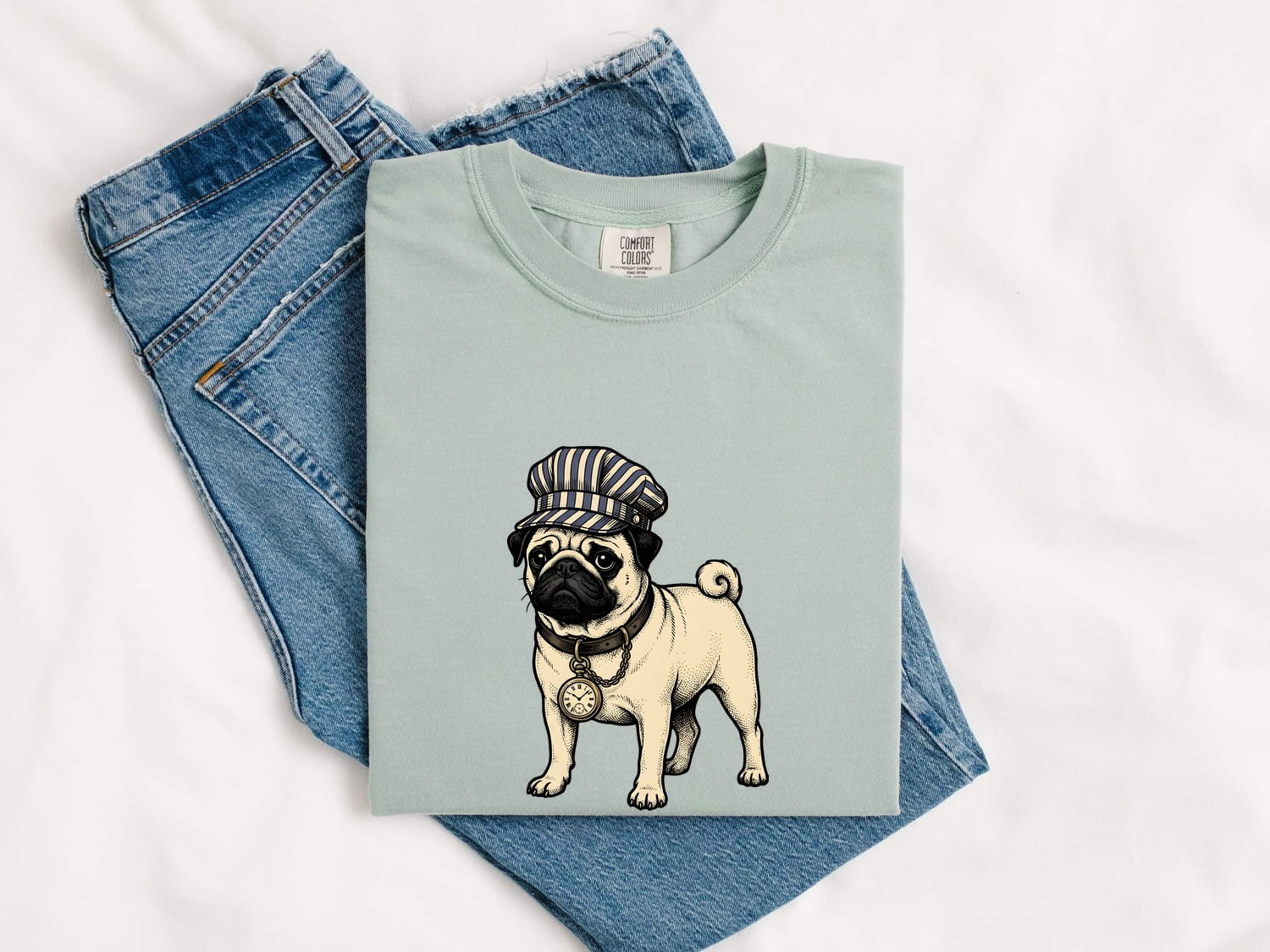Pug Pet Shirt Dog Wildlife Gift Women Classic Tee Pug T-Shirt Dog Fan Vintage Tshirt Wildlife Illustration Ink Drawing Vintage Clock Tshirt