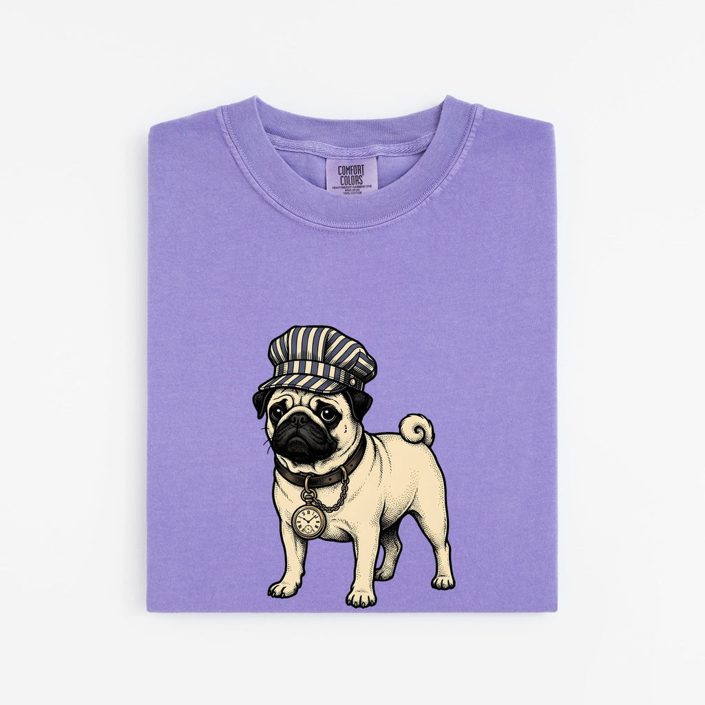 Pug Pet Shirt Dog Wildlife Gift Women Classic Tee Pug T-Shirt Dog Fan Vintage Tshirt Wildlife Illustration Ink Drawing Vintage Clock Tshirt