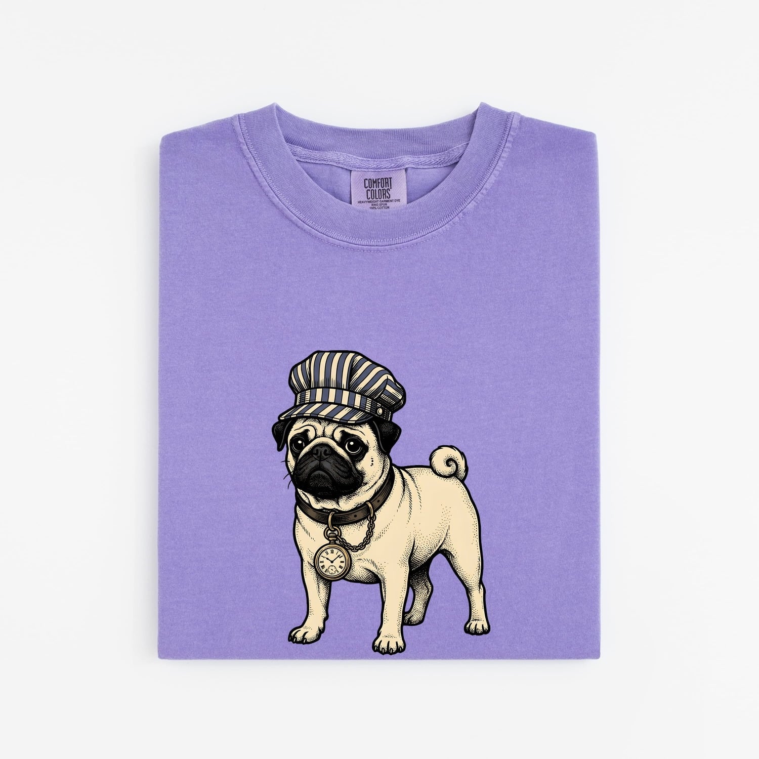 Pug Pet Shirt Dog Wildlife Gift Women Classic Tee Pug T-Shirt Dog Fan Vintage Tshirt Wildlife Illustration Ink Drawing Vintage Clock Tshirt