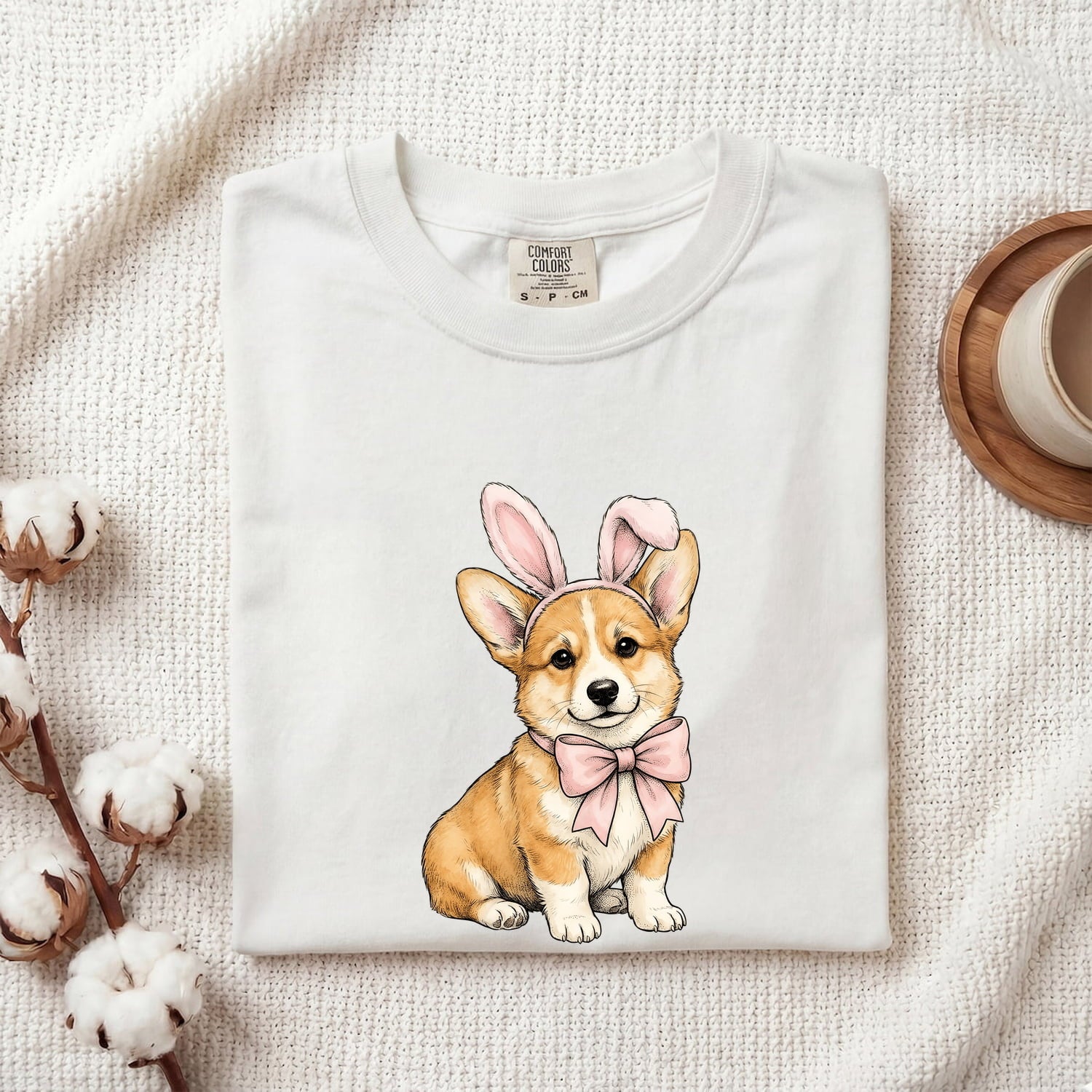 Corgi Pet Shirt Easter Animal Gift Women Cartoon Tee Puppy T-Shirt Spring Fan Dog Graphic Illustration Line Art Bunny Headband Tshirt