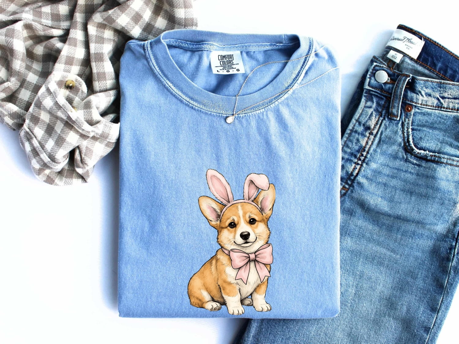 Corgi Pet Shirt Easter Animal Gift Women Cartoon Tee Puppy T-Shirt Spring Fan Dog Graphic Illustration Line Art Bunny Headband Tshirt