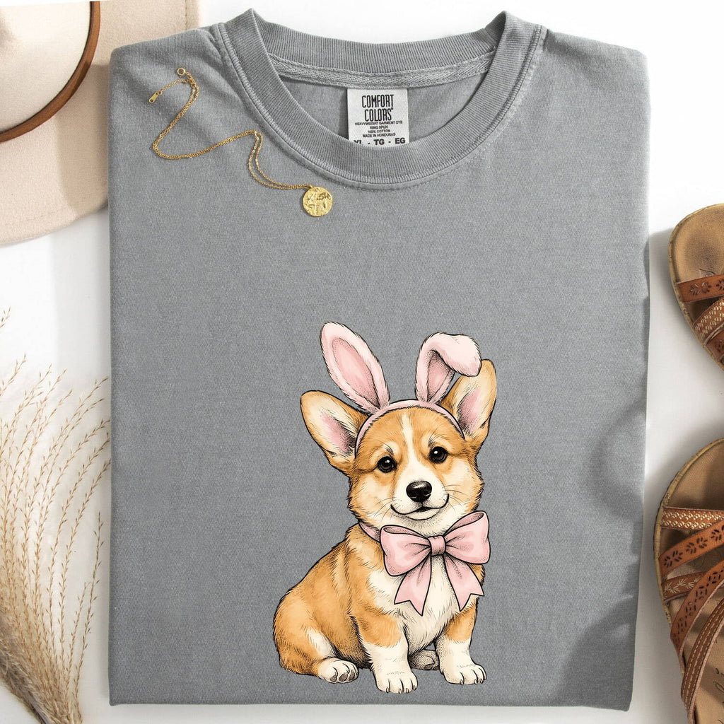 Corgi Pet Shirt Easter Animal Gift Women Cartoon Tee Puppy T-Shirt Spring Fan Dog Graphic Illustration Line Art Bunny Headband Tshirt