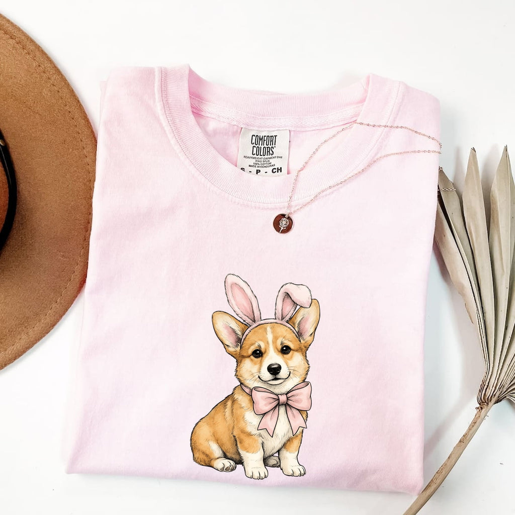 Corgi Pet Shirt Easter Animal Gift Women Cartoon Tee Puppy T-Shirt Spring Fan Dog Graphic Illustration Line Art Bunny Headband Tshirt