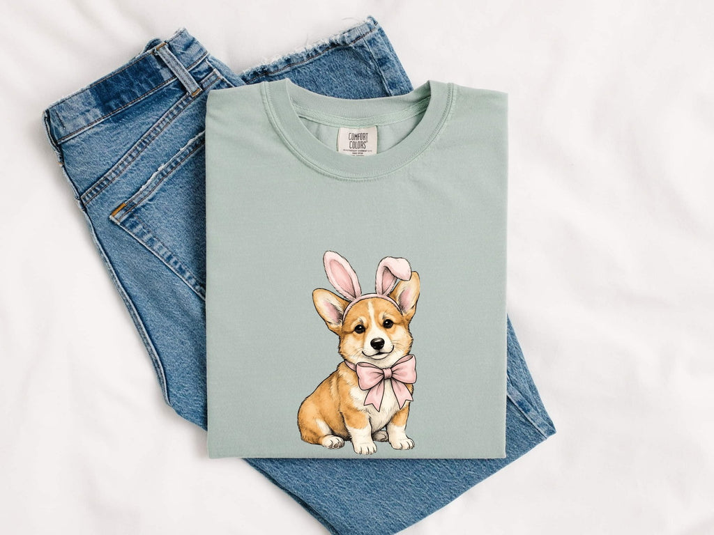 Corgi Pet Shirt Easter Animal Gift Women Cartoon Tee Puppy T-Shirt Spring Fan Dog Graphic Illustration Line Art Bunny Headband Tshirt