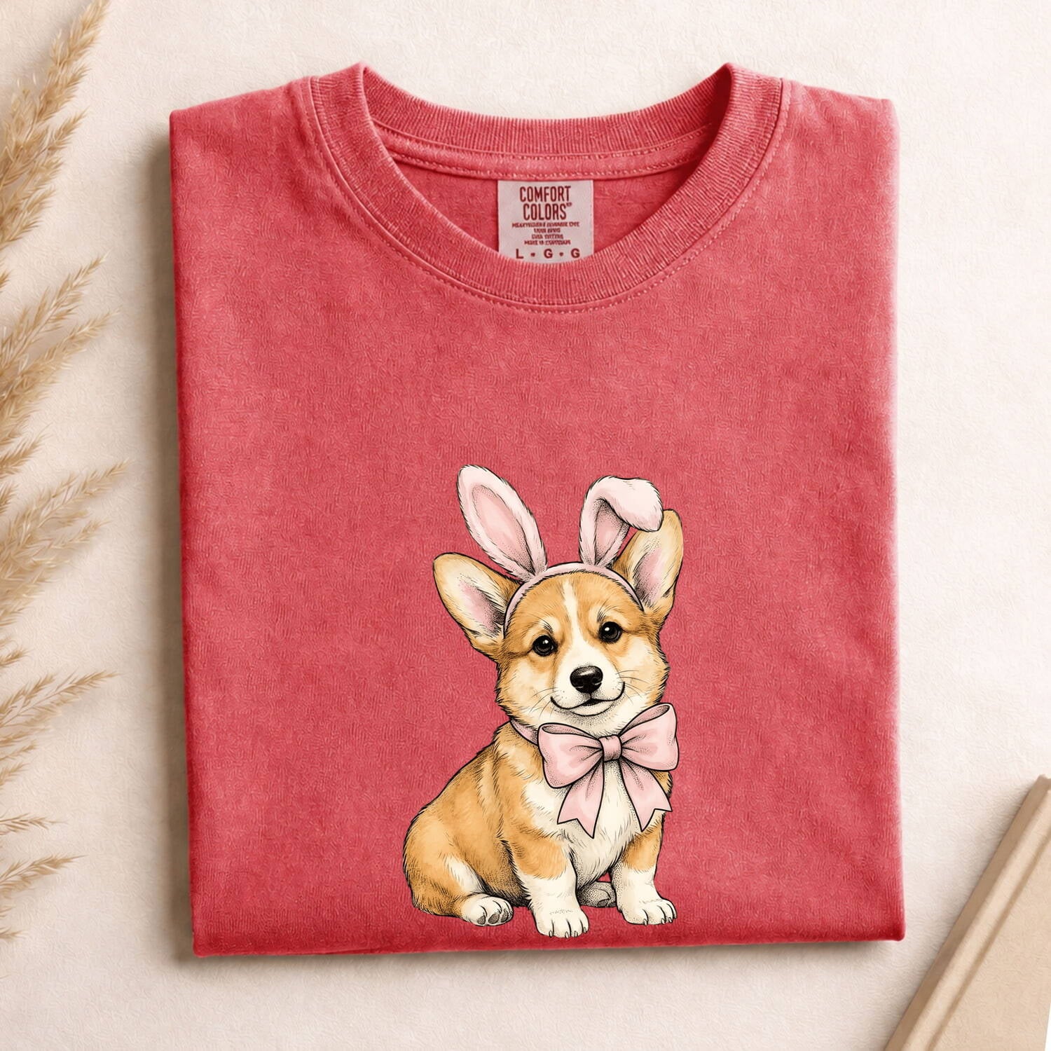 Corgi Pet Shirt Easter Animal Gift Women Cartoon Tee Puppy T-Shirt Spring Fan Dog Graphic Illustration Line Art Bunny Headband Tshirt