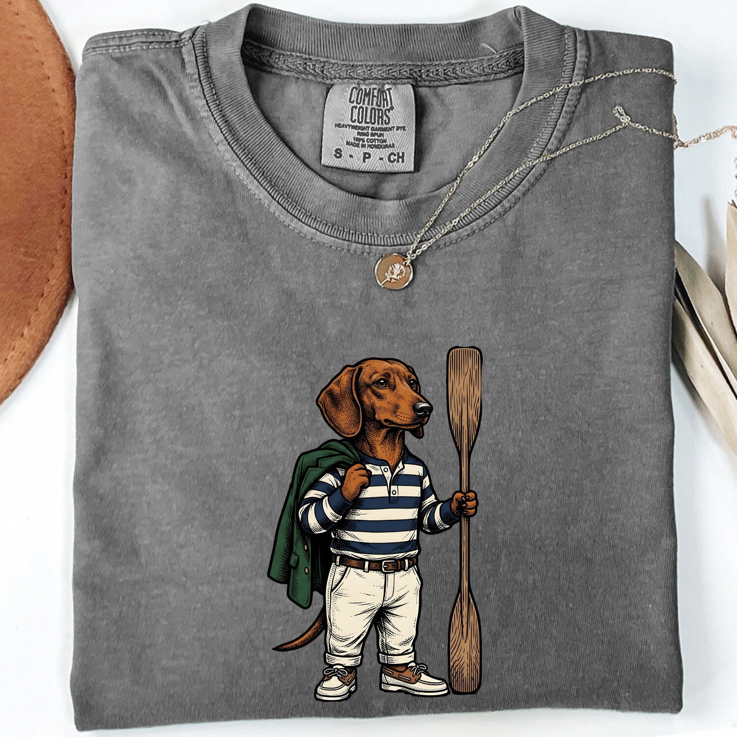 Dachshund Pet Shirt Dog Hiking Gift Women Distressed Tee Wiener Dog T-Shirt Dog Fan Vintage Tshirt Trekking Graphic Ink Drawing Canoe Paddle