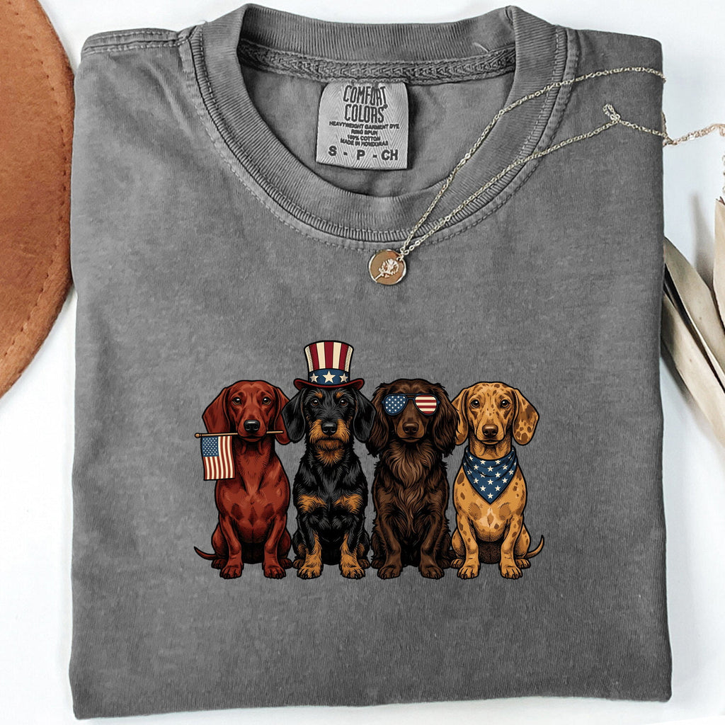 Miniature Dachshunds Shirt America Pet Supplies Gift Women Old School Tee Wiener Dog T-Shirt Patriot Fan Vintage Tshirt Dog Accessories
