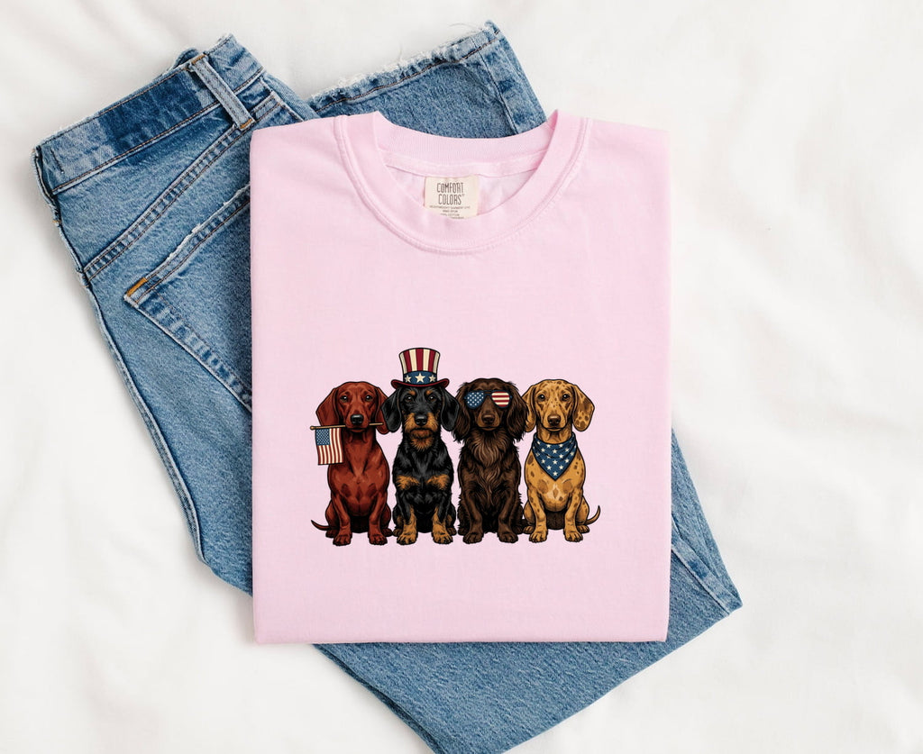 Miniature Dachshunds Shirt America Pet Supplies Gift Women Old School Tee Wiener Dog T-Shirt Patriot Fan Vintage Tshirt Dog Accessories