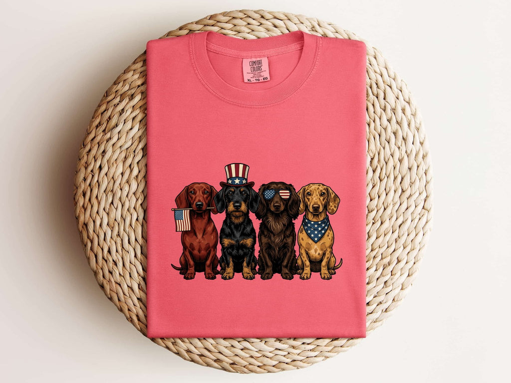Miniature Dachshunds Shirt America Pet Supplies Gift Women Old School Tee Wiener Dog T-Shirt Patriot Fan Vintage Tshirt Dog Accessories