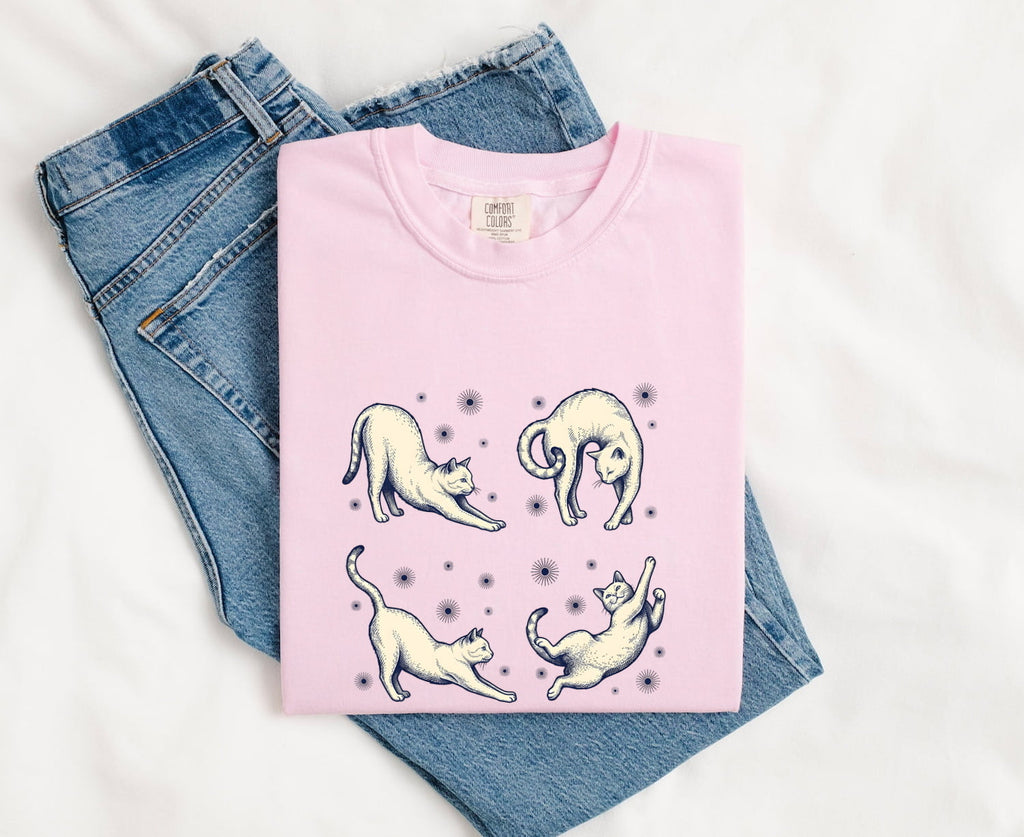 Cute Cats Shirt Cat Pets Gift Women Retro Tee Kitten T-Shirt Cat Fan Feline Tshirt Animal Graphic Sketch Sparkles Tshirt