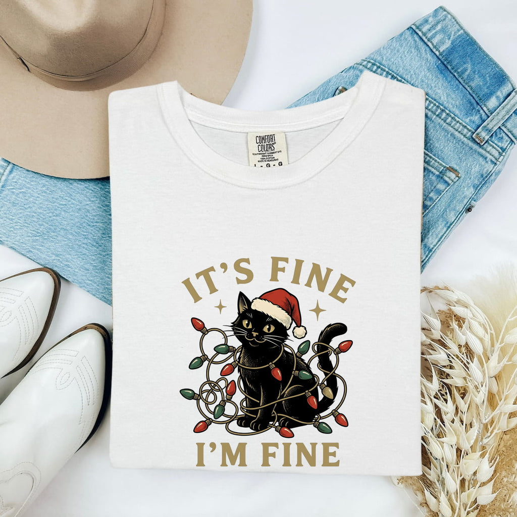Black Kitten Shirt Christmas Pet Gift Women Retro Tee Kitten T-Shirt Xmas Fan Cat Graphic Cat Illustration Sketch Holiday Lights Tshirt