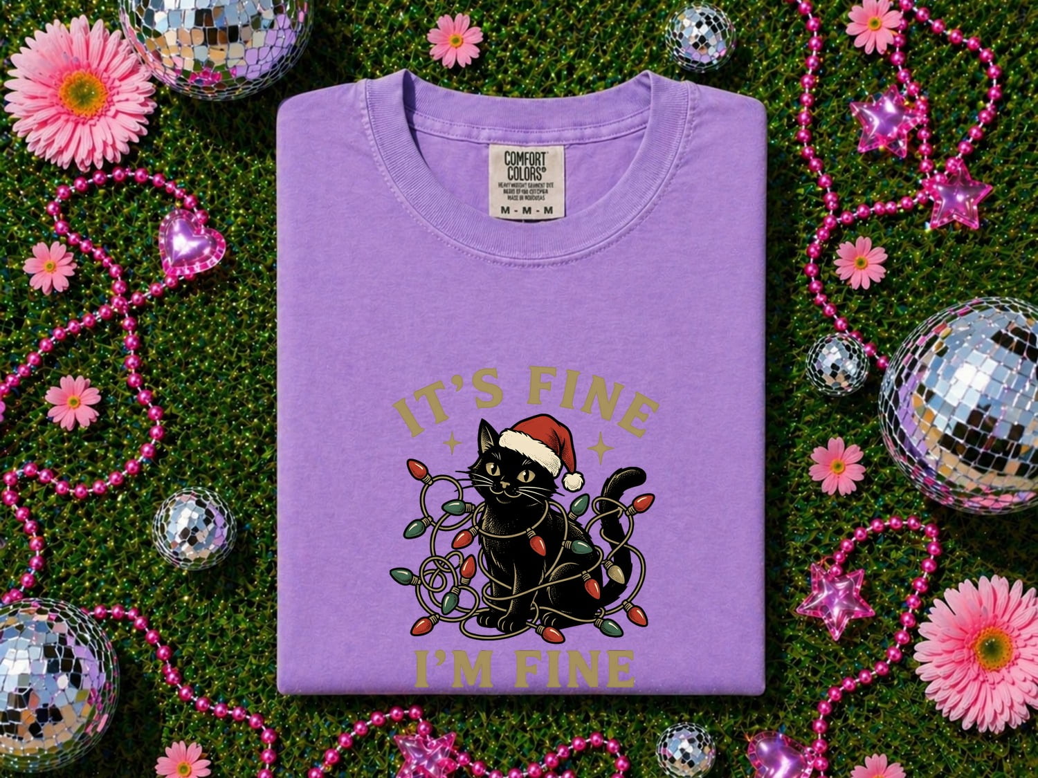 Black Kitten Shirt Christmas Pet Gift Women Retro Tee Kitten T-Shirt Xmas Fan Cat Graphic Cat Illustration Sketch Holiday Lights Tshirt