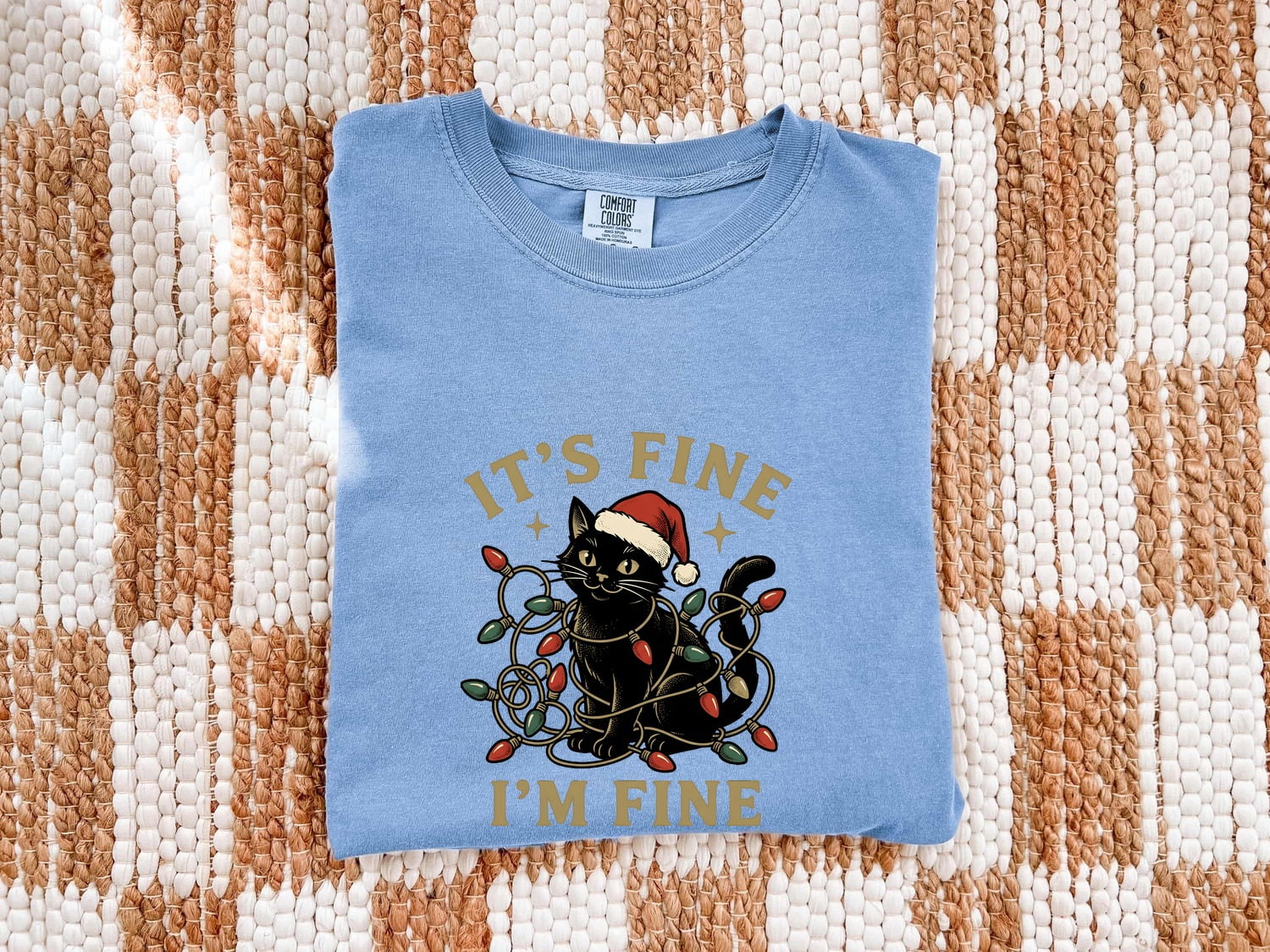 Black Kitten Shirt Christmas Pet Gift Women Retro Tee Kitten T-Shirt Xmas Fan Cat Graphic Cat Illustration Sketch Holiday Lights Tshirt