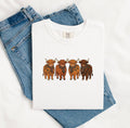 Highland Cattle Shirt Christmas Pets Gift Women Animated Tee Cow T-Shirt Xmas Fan Cartoony Tshirt Animal Graphic Doodle Christmas Lights