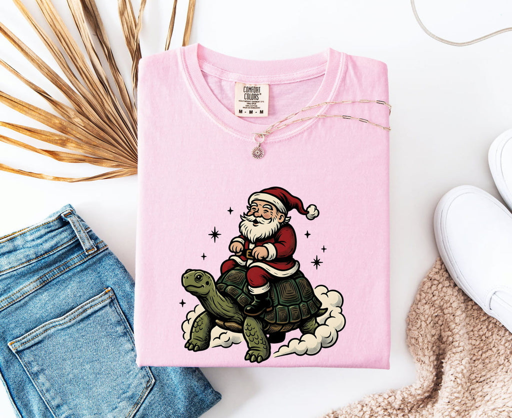 Festive Turtle Shirt Christmas Pets Gift Women Line Art Tee Turtle T-Shirt Xmas Fan Minimalist Tshirt Animal Graphic Cartoon Shining Stars