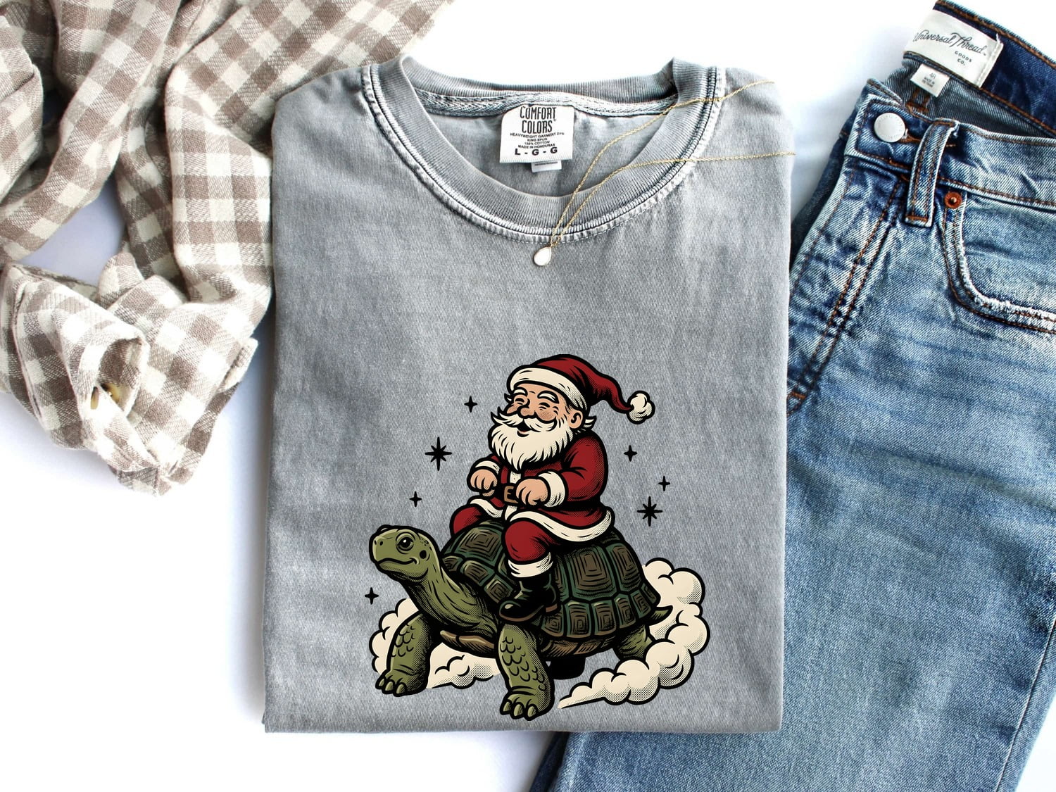 Festive Turtle Shirt Christmas Pets Gift Women Line Art Tee Turtle T-Shirt Xmas Fan Minimalist Tshirt Animal Graphic Cartoon Shining Stars