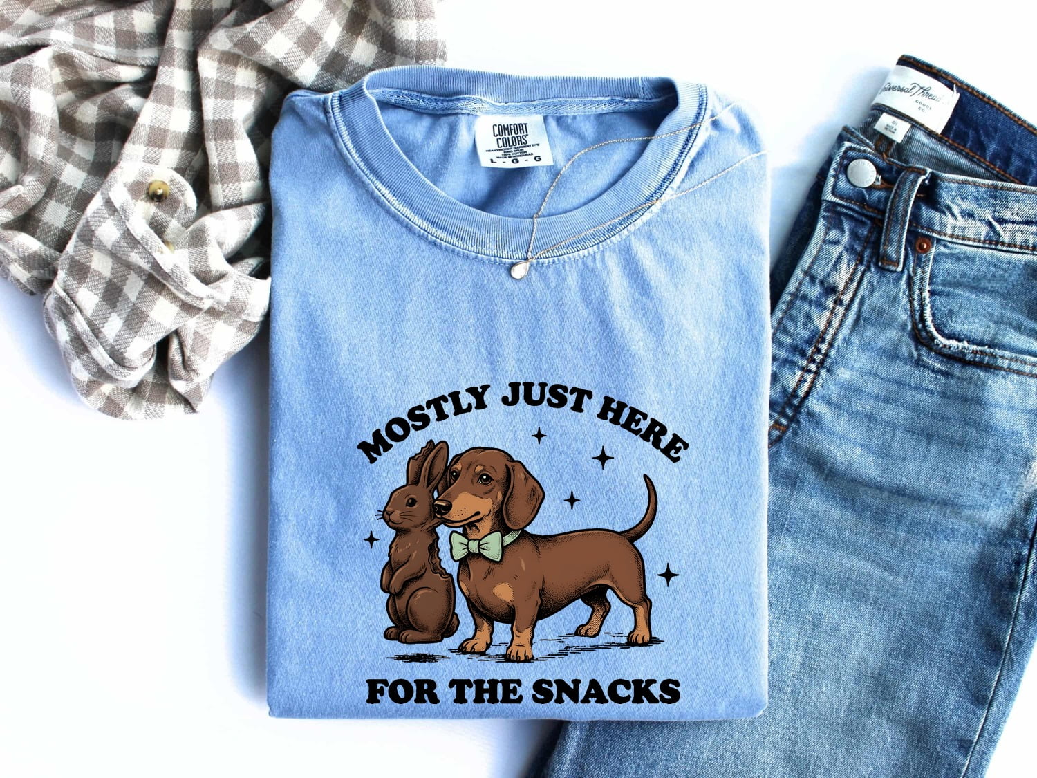 Dachshund Rabbit Shirt Easter Pet Gift Women Retro Tee Wiener Dog T-Shirt Easter Fan Doxie Graphic Tshirt Sketch Sparkles Tshirt