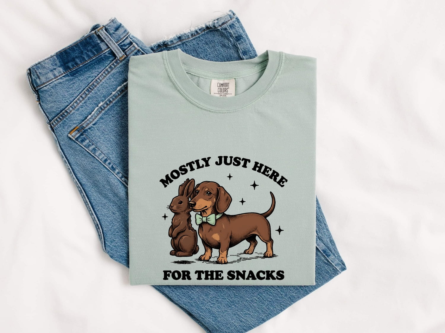 Dachshund Rabbit Shirt Easter Pet Gift Women Retro Tee Wiener Dog T-Shirt Easter Fan Doxie Graphic Tshirt Sketch Sparkles Tshirt