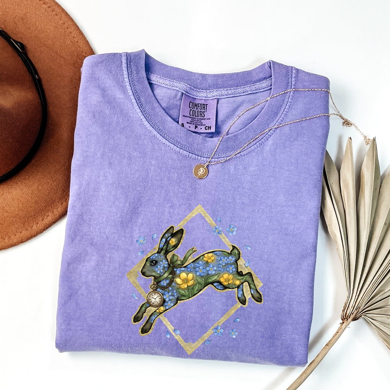 Flower Rabbit Shirt Easter Pet Gift Women Paint Tee Bunny T-Shirt Easter Fan Artistic Tshirt Animal Graphic Retro Watch Tshirt