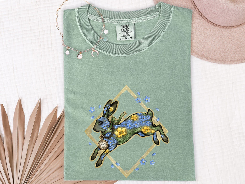 Flower Rabbit Shirt Easter Pet Gift Women Paint Tee Bunny T-Shirt Easter Fan Artistic Tshirt Animal Graphic Retro Watch Tshirt