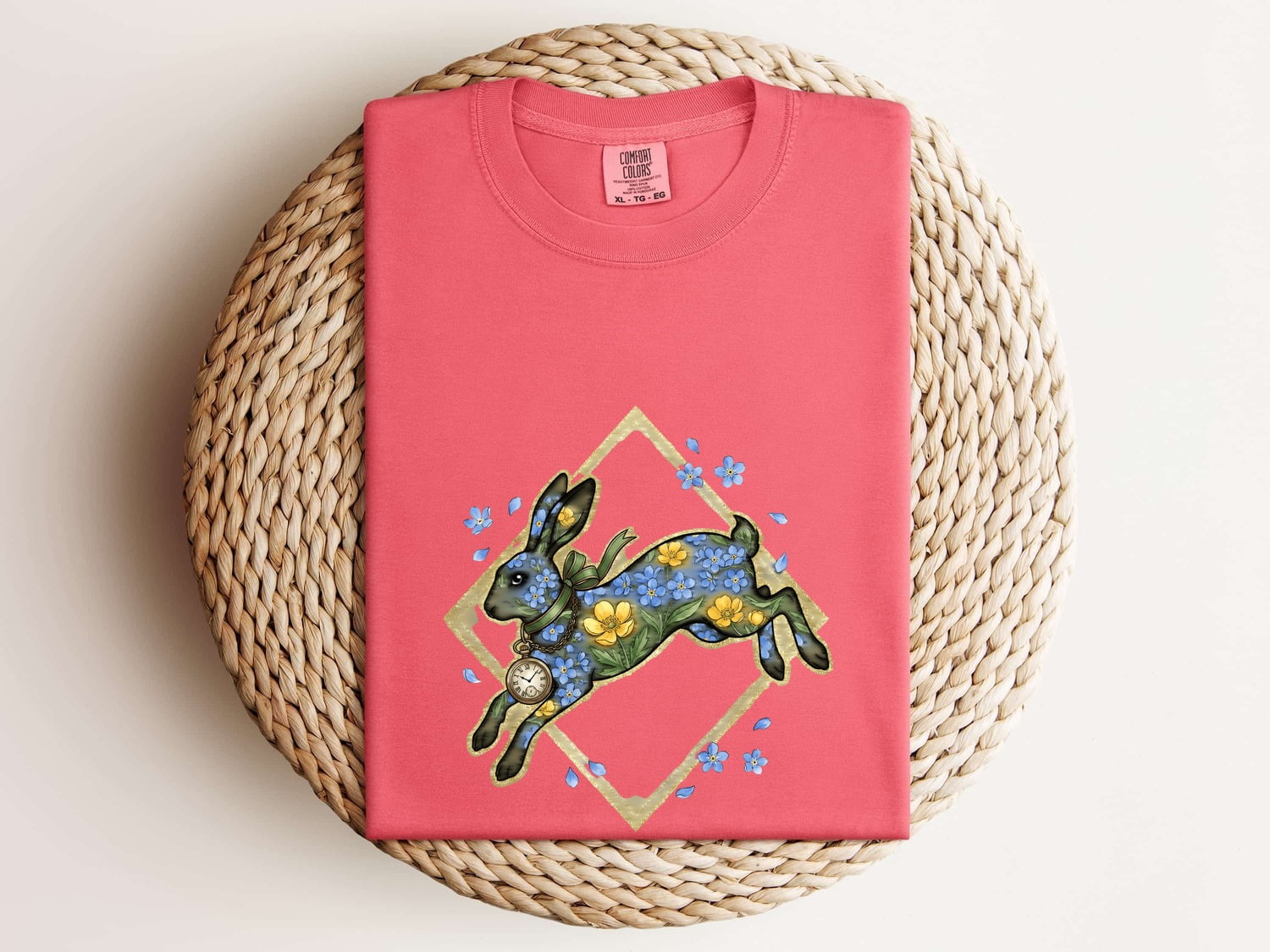 Flower Rabbit Shirt Easter Pet Gift Women Paint Tee Bunny T-Shirt Easter Fan Artistic Tshirt Animal Graphic Retro Watch Tshirt