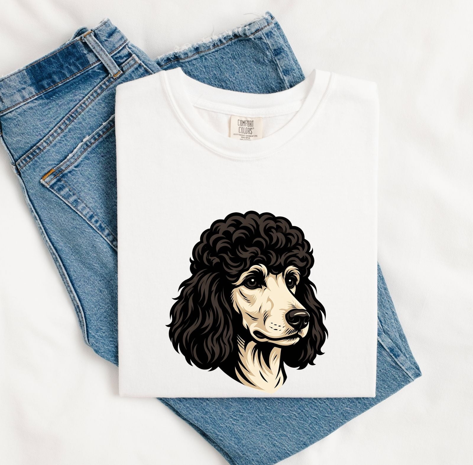 Poodle Dog Shirt Dog Pet Gift Women Bold Graphic Tee Poodle T-Shirt Dog Fan Canine Graphic Animal Design Vintage Fluffy Fur Tshirt