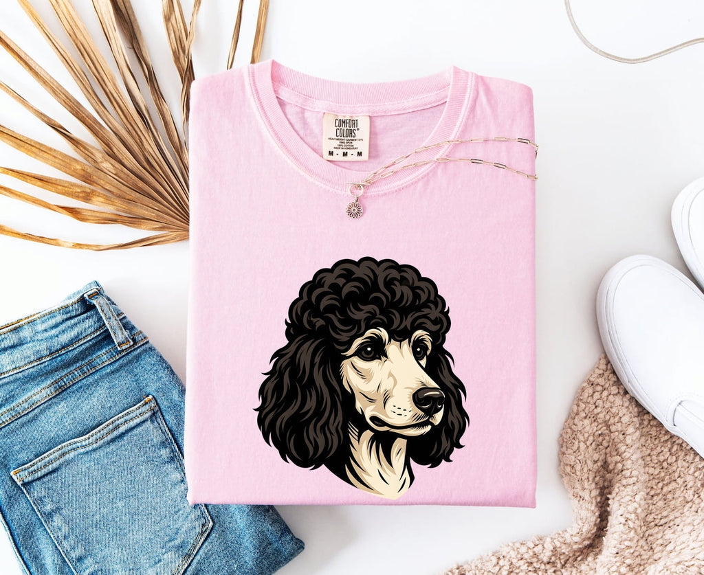 Poodle Dog Shirt Dog Pet Gift Women Bold Graphic Tee Poodle T-Shirt Dog Fan Canine Graphic Animal Design Vintage Fluffy Fur Tshirt