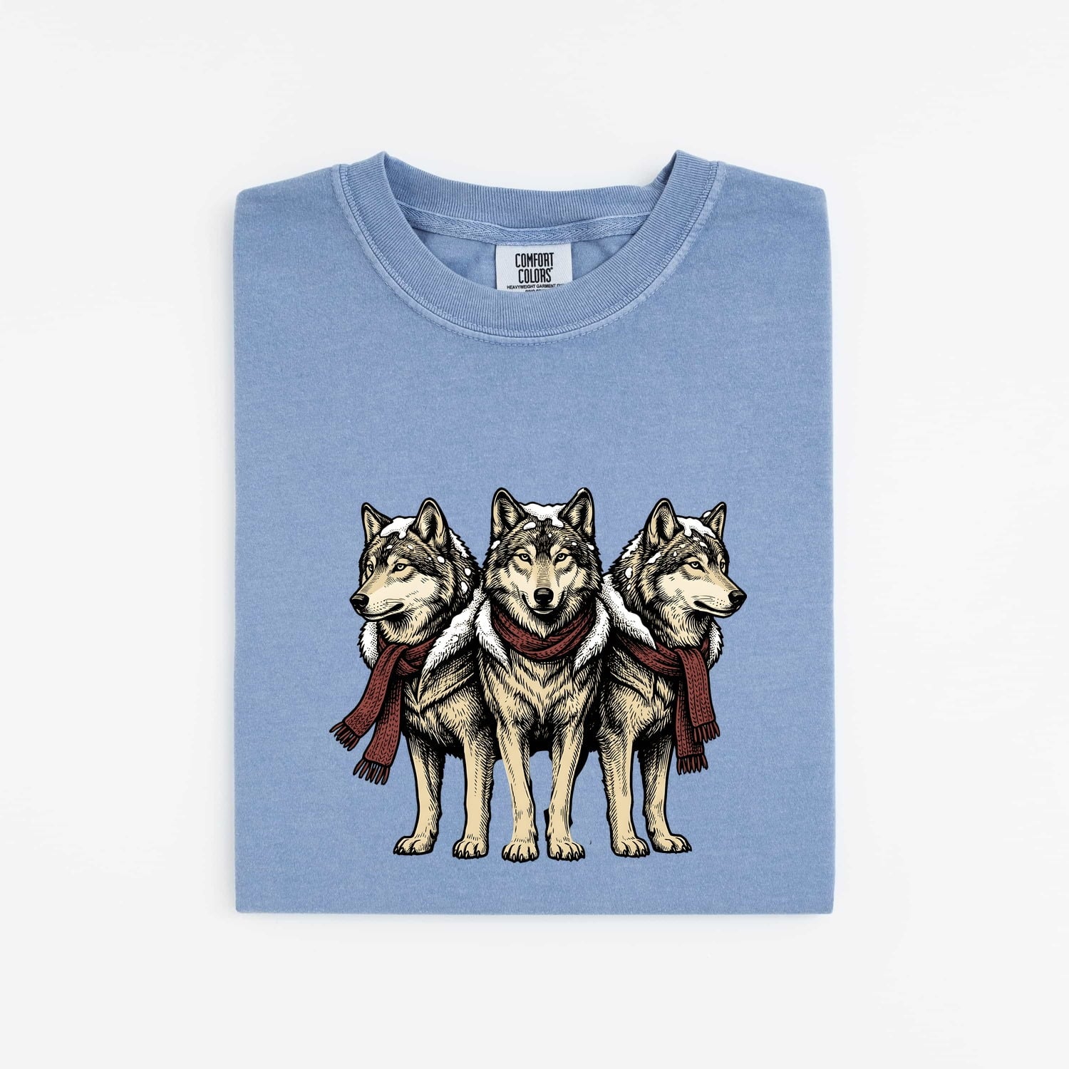 Wolf Group Shirt Christmas Pet Gift Women Line Art Tee Wolf Pack T-Shirt Xmas Fan Animal Graphic Holiday Tshirt