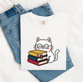Cat Glasses Shirt Cat Bookworm Gift Women Kawaii Tee Spectacles T-Shirt Feline Fan Cute Tshirt Bibliophile Graphic Cartoon Books Tshirt