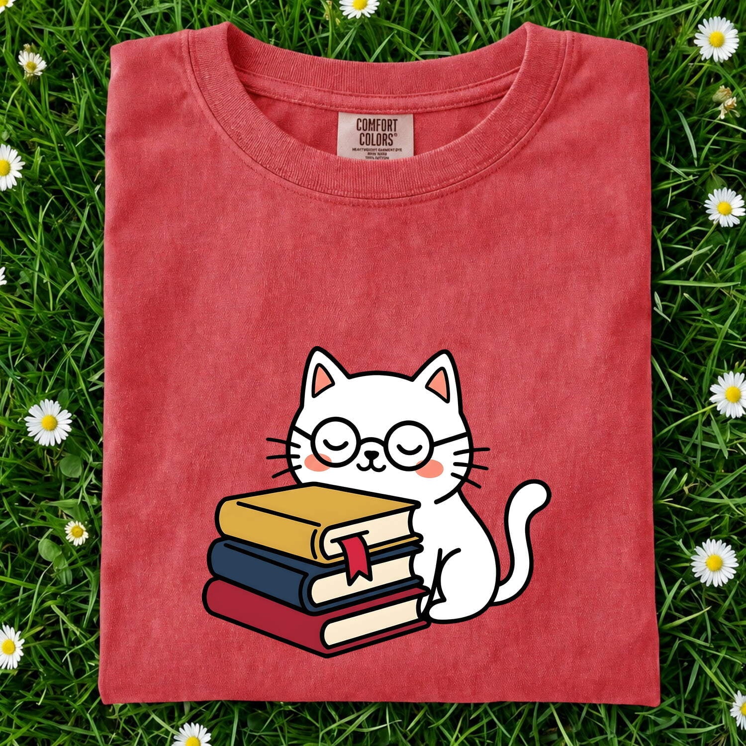 Cat Glasses Shirt Cat Bookworm Gift Women Kawaii Tee Spectacles T-Shirt Feline Fan Cute Tshirt Bibliophile Graphic Cartoon Books Tshirt