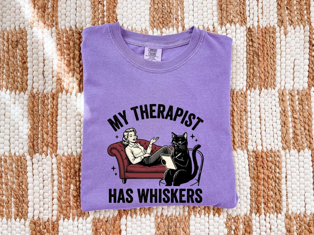 Cat Counselor Shirt Cat Funny Gift Women Retro Tee Therapist T-Shirt Cat Fan Feline Tshirt Humor Graphic Sketch Sofa Tshirt