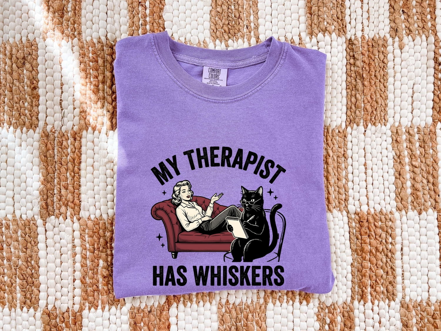 Cat Counselor Shirt Cat Funny Gift Women Retro Tee Therapist T-Shirt Cat Fan Feline Tshirt Humor Graphic Sketch Sofa Tshirt
