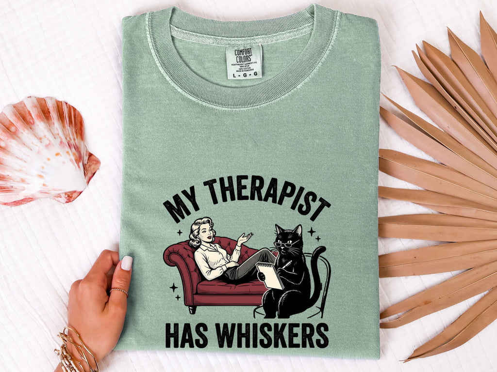 Cat Counselor Shirt Cat Funny Gift Women Retro Tee Therapist T-Shirt Cat Fan Feline Tshirt Humor Graphic Sketch Sofa Tshirt
