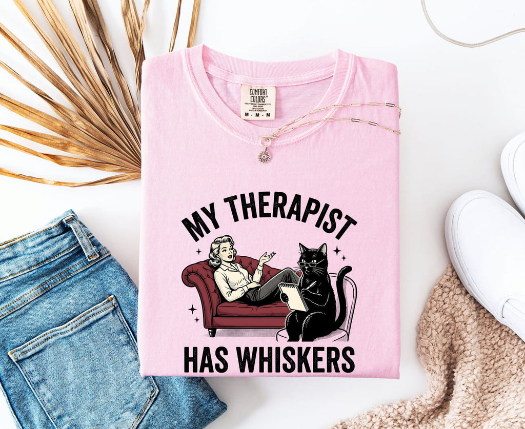 Cat Counselor Shirt Cat Funny Gift Women Retro Tee Therapist T-Shirt Cat Fan Feline Tshirt Humor Graphic Sketch Sofa Tshirt
