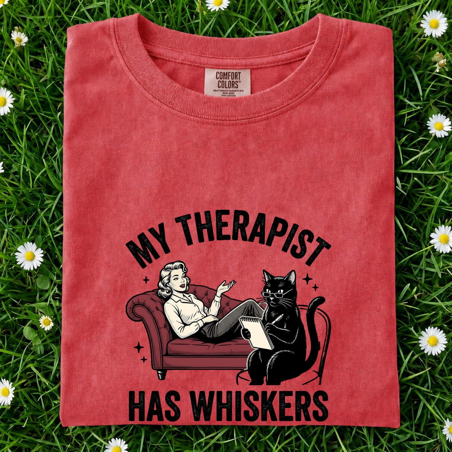 Cat Counselor Shirt Cat Funny Gift Women Retro Tee Therapist T-Shirt Cat Fan Feline Tshirt Humor Graphic Sketch Sofa Tshirt