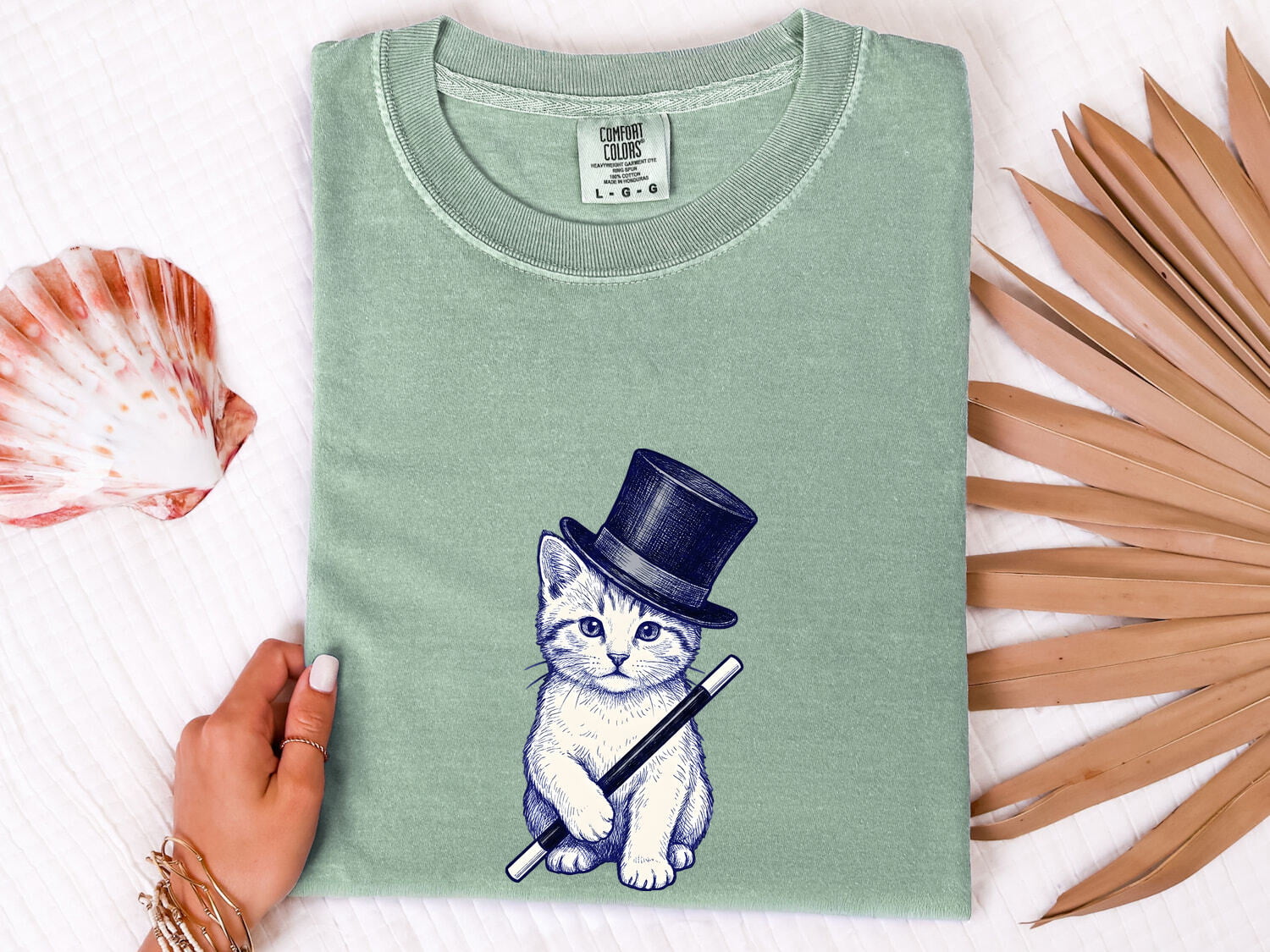 Cat Top Hat Shirt Cat Wizardry Gift Women Doodle Tee Feline T-Shirt Cat Fan Kitty Tshirt Magic Graphic Comic Wizard Stick Tshirt