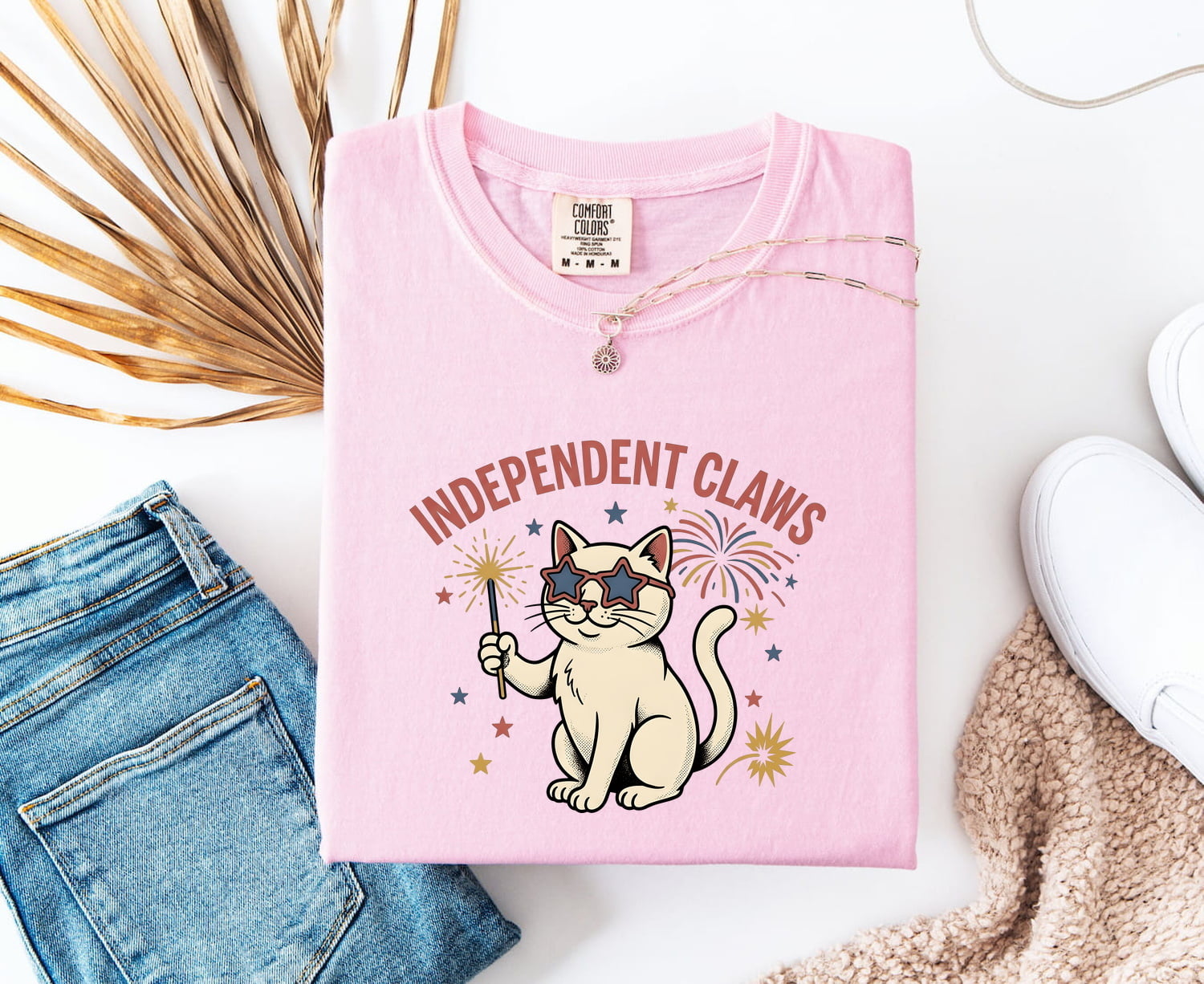 Cat Graphic Shirt America 4Th Of July Patriotic Gift Women Cartoon Tee Kitty T-Shirt Fireworks Fan Vintage Graphic Tshirt Star Spangled
