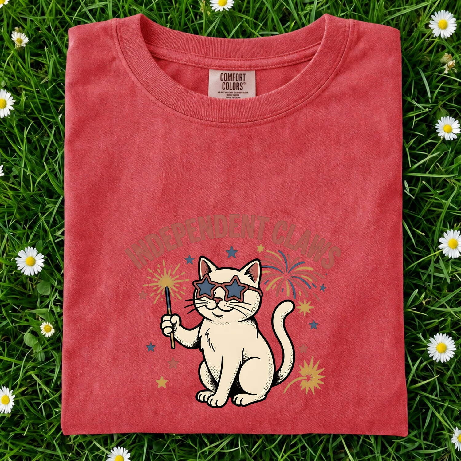 Cat Graphic Shirt America 4Th Of July Patriotic Gift Women Cartoon Tee Kitty T-Shirt Fireworks Fan Vintage Graphic Tshirt Star Spangled